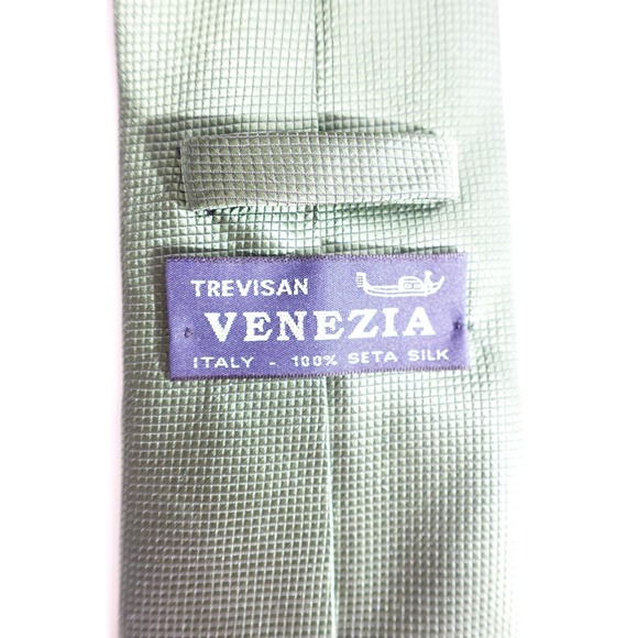 Trevisan Venezia Tie Men's 100% Silk Green Geometric Made in Italy - Picture 9 of 9